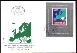 JUGOSLAWIEN BLOCK 31 FDC AUSSENMINISTER-KONFERENZ DER BALKANLÄNDER 1988 - Blocks & Sheetlets