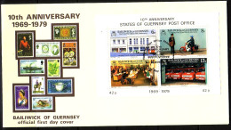 GUERNSEY BLOCK 2 FDC PAKETPOSTAUTOS - TELEGRAMMBOTE AUF MOTORRAD - Guernsey