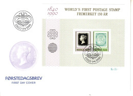 NORWEGEN BLOCK 13 FDC 150 JAHRE BRIEFMARKEN MARKE AUF MARKE - Hojas Bloque