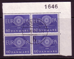 DÄNEMARK MI-NR. 386 O 4er BLOCK EUROPA 1960 - WAGENRAD - 1960