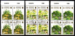JERSEY MI-NR. 378-380 O 4er BLOCK EUROPA 1986 - NATUR- Und UMWELTSCHUTZ BLUMEN - 1986