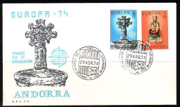 ANDORRA SPANISCH MI-NR. 88-89 FDC EUROPA CEPT 1974 SKULPTUREN MADONNA - Cartas & Documentos