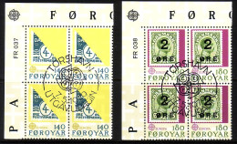 FÄRÖER MI-NR. 43-44 O 4er BLOCK EUROPA 1979 POST- Und FERNMELDEWESEN BRIEFMARKE AUF BRIEFMARKE - 1979