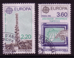 ANDORRA FRANZÖSISCH MI-NR. 390-391 GESTEMPELT(USED) EUROPA 1988 TRANSPORT- UND KOMMUNIKATIONSMITTEL FUNKTURM COMPUTER - 1988