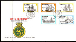 ALDERNEY MI-NR. 43-47 FDC KRIEGSSCHIFFE - U-BOOT 1990 - Alderney