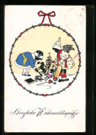 Künstler-AK Friedrich Kaskeline: Kind Und Weihnachtsengel Mit Spielzeug, Weihnachtsgruss  - Kaskeline