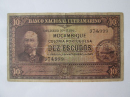 Rare! Mozambique 10 Escudos 1945 Series 974,999 See Pictures - Mozambique