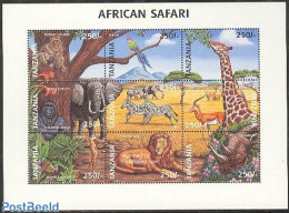 Tanzania 1997 African Safari 9v M/s, Mint NH, Nature - Animals (others & Mixed) - Birds - Butterflies - Cat Family - E.. - Tanzania (1964-...)