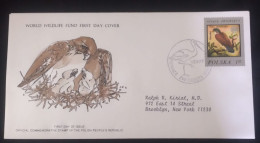 EL)1977 POLAND, WORLD WILDLIFE FUND, WWF, FAUNA IN DANGER OF EXTINCTION, KESTREL, CIRCULATED TO NEW YORK - USA, FDC - Ongebruikt