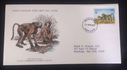 EL)1977 LESOTHO, WORLD WILDLIFE FUND, WWF, BLACK BABOON, CIRCULATED TO NEW YORK - USA, FDC - Lesotho (1966-...)