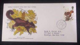 EL)1977 GREAT BRITAIN, WORLD WILDLIFE FUND, WWF, FAUNA OF GREAT BRITAIN, SQUIRREL, CIRCULATED TO NEW YORK - USA, FDC - Unused Stamps
