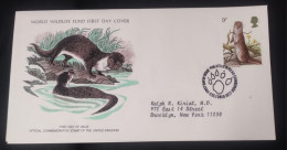 EL)1977 GREAT BRITAIN, WORLD WILDLIFE FUND, WWF, FAUNA OF GREAT BRITAIN, OTTER, CIRCULATED TO NEW YORK - USA, FDC - Unused Stamps