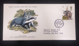 EL)1977 GREAT BRITAIN, WORLD WILDLIFE FUND, WWF, FAUNA OF GREAT BRITAIN, BADGER, CIRCULATED TO NEW YORK - USA, FDC - Unused Stamps