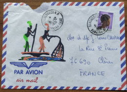 BURKINA  FASO 1991, FISHER MAN, HAND PAINTING COVER, USED TO FRANCE, OUAGADOUGOU CITY CANCEL - Burkina Faso (1984-...)