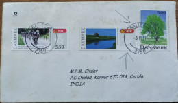 DENMARK 2011, COVER USED TO INDIA, 3 DIFF  STAMP, 2010 BICYCLE RACE, ERROR BALLUM SLUSEE STAMP WITHOUT VALUE, TREE, BALL - Otros & Sin Clasificación