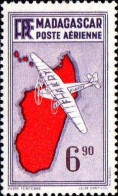 Madagascar Avion N** Yv:22 Mi:278 Avion Survolant L'île - Luftpost