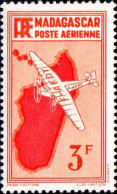 Madagascar Avion N** Yv:18 Mi:274 Avion Survolant L'île (Petit Def.gomme) - Poste Aérienne
