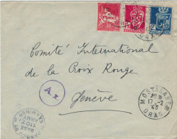 Mostaganem 1943 > Comité Int. De La Croix Rouge - Zensur Paris Ax - Army Base 1107 - Oran Alger Wappen - Lettres & Documents