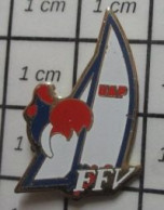 1415c Pin's Pins / Beau Et Rare / BATEAUX / VOILE VOILIER COQ TRICOLORE  FFV - Bateaux