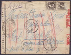 L. Par Avion Affr. N°644x2 (1 Tp Manquant) Càd SIDI BEL-ABBES 1944 Pour PORT ELIZABETH (Afrique Du Sud) - Bande Et Cache - Storia Postale