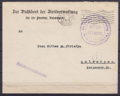L. Franchise "Der Prähdent Der Zivilverwaltung Für Die Provinz Antwerpen" - Flam. ANTWERPEN /25 II 1916 Pour E/V - Griff - Army: German