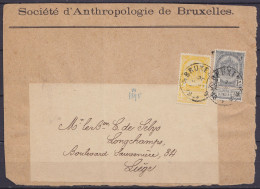 Devant D'imprimé "Société D'Anthropologie" Affr. N°53+54 Càd BRUXELLES 5/ 189? Pour LIEGE (tarif 3c !) - 1893-1907 Armoiries