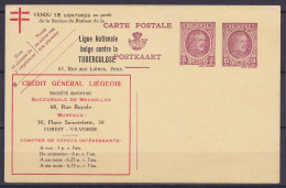 EP Houyoux 15c + 5c Neuf Repiqué "Ligue Nationale Belge Contre La Tuberculose" & "Crédit Général Liégeois" (au Dos; Pub  - Postcards 1909-1934