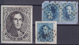 Belgique - Lot De 3 N°15 - 20c Bleu Médaillon Avec Griffe Oblique Traversant Les Cheveux (pos 227) - 1863-1864 Medaglioni (13/16)