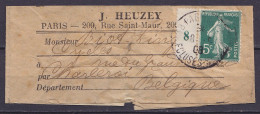 Bande Journal Affr. N°137 (5c Vert Semeuse) Avec Millésime Càd PARIS /8-5-1908 Pour CHARLEROI - Millesimi