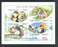 Vietnam Viet Nam MNH Imperf Sheetlet 1996 : WIld Animal / Rhino / Tiger / Crane / Bird / Monkey (Ms741) - Vietnam