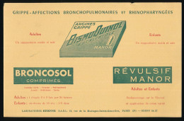 Buvard 20,9 X 13,4 Laboratoires ETIENNE BismuQuinol  Broncosol  Revulsif Manor - Produits Pharmaceutiques