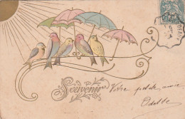 ***  ILLUSTRATEUR  ***  GB PARIS  Relief Et Dorure Oiseau Sous Parapluie Art Nouveau TB Précurseur  - Avant 1900