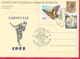 REPIQUAGE - CARNEVALE 1998 - ANNULLO SPECIALE "CHIVASSO(TO)*22.2.1998* CARNEVALE DI CHIVASSO" SU INTERO CARTOLINA - Stamped Stationery
