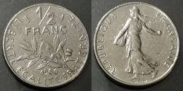 Monnaie France - 1965 - Demi Franc Semeuse O.Roty, Tranche Striée, Nickel - 1/2 Franc