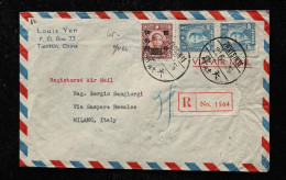 ROC China Stamp Registered Airmail Cover  1947.6.22 Tientsin -1947.7.7 Milano Italy - 1912-1949 Republic