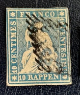 Suisse 1854/62  Helvetia Non Dentelé  Y Et T 27b   Papier Moyen    Zu 23A - Gebruikt