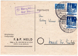 1950, Landpost Stpl. 14c BERGHÜLEN über Blaubeuren Auf Karte M. 2x5 Pf. - Collections