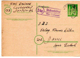 1950, Landpost Stpl. 24a STICKENBÜTTEL über Cuxhaven Auf 10 Pf. Ganzsache  - Sammlungen