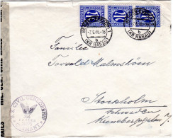 1946, MeF 3er-Streifen 25 Pf. Auf Zensur Brief V. Bergen-Enkheim N.Schweden - Covers & Documents