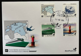 Estonia Estland Estonie 2024 Definitives Birds Map Ship Lighthouse BeePost Set Of 4 Stamps FDC - Schwalben