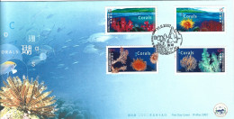 HONG KONG. N°1009-12 Sur Enveloppe 1er Jour De 2002 (FDC). Coraux/Emission Conjointe. - Marine Life