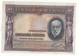 CRBS1004 BILLETE ESPAÑA 50 PESETAS 1935 - Andere & Zonder Classificatie