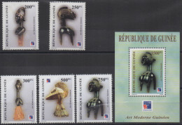 Guinée Guinea 1999 Mi. 2458-2462 + Bl. 596 Philexfrance Art Moderne Guinéen Kunst Artwork Exhibition Sculptures RARE !! - Guinea (1958-...)