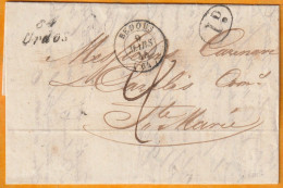 1845 - Cursive 64 URDOS Sur Lettre Pliée Vers (Oloron) Sainte Marie, Pyr Atl.  - Via Bedous - Cad Arrivée - Décime Rural - 1801-1848: Voorlopers XIX