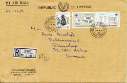 Cyprus Republic Registered Cover Sent Air Mail To Denmark Nicosia 29-5-1987 - Covers & Documents