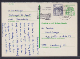 Bund Frage Ganzsache Burgen & Schlösser Plus ZuF Darmstadt Hamburg - Postcards - Used