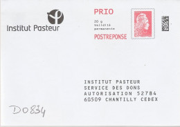 D0834 - Entier Postal PAP Réponse CATELIN - INSTITUT PASTEUR (agrément 209297) - PAP: Antwort/Marianne L'Engagée