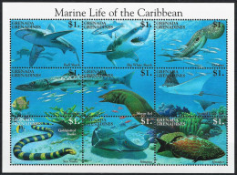 MARINE LIFE Grenada 1995 FISHES Caribbean Fish Сorals Sharks Murena Barracuda Undersea Octopus Sea Ocean Stamps - Marine Life