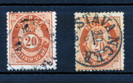 **  MICHEL No 27 ** 2 X 20 Øre One CANCEL STAVANGER. **  NK 27.  2 X 20 Øre. Skravert - Uskravert STPL STAVANGER  ** - Usados