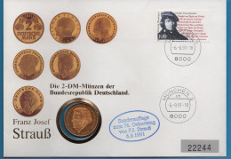 DEUTSCHLAND GERMANY NUMISLETTER 2 MARK 1990 J F.J STRAUSS VERGOLDET GOLD PLATED - 2 Mark